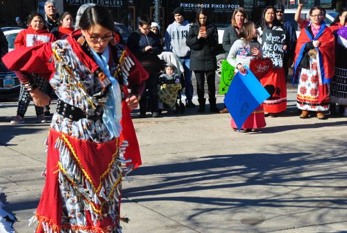 Jingle dancing in downtwon Fargo - photograph by C.S. Hagen